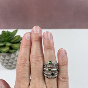 Judith Ripka Green 5 Band Ring Silver 925 Glam Designer Jewelry Women Size 7
